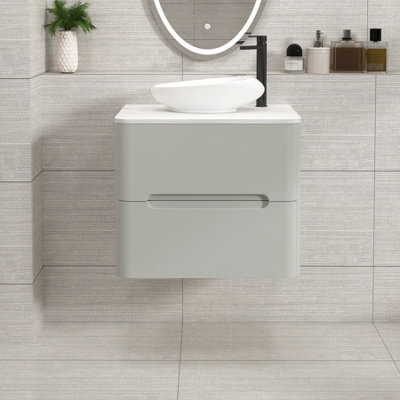 Royal Bathrooms Venice 600mm Dove Grey Wall Mounted Bathroom Countertop Vanity Unit 2 Drawer With Nova Basin - image 1