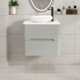 Royal Bathrooms Venice 600mm Dove Grey Wall Mounted Bathroom Countertop Vanity Unit 2 Drawer With Nova Basin - thumbnail 1
