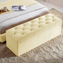 180Cm Chesterfield Ottoman Storage Box- Plush Velvet Shoe Bench - Cream Chesterfield Upholstered Blanket Box