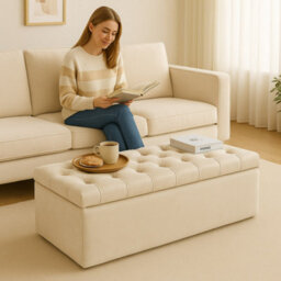 180Cm Chesterfield Ottoman Storage Box- Plush Velvet Shoe Bench - Cream Chesterfield Upholstered Blanket Box - thumbnail 3
