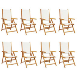 Berkfield Reclining Garden Chairs 8 Pcs Cream White Fabric And Solid Wood - thumbnail 2