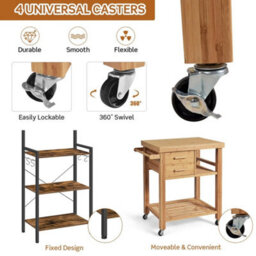 Cart Rolling Bamboo Kitchen Island Cart Kitchen Trolley - thumbnail 6