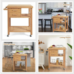 Cart Rolling Bamboo Kitchen Island Cart Kitchen Trolley - thumbnail 5