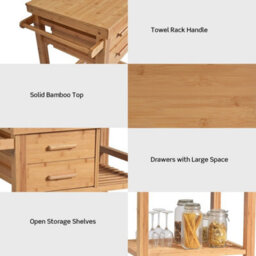 Cart Rolling Bamboo Kitchen Island Cart Kitchen Trolley - thumbnail 4
