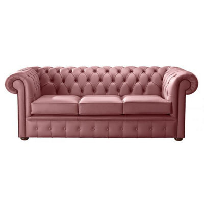 Chesterfield 3 Seater Shelly Brick Red Leather Sofa Bespoke In Classic Style - image 1
