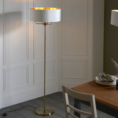 Anson Lighting Haywood Antique Brass With Vintage White Faux Silk Shade Classic Modern 1 Light Floor Light - image 1