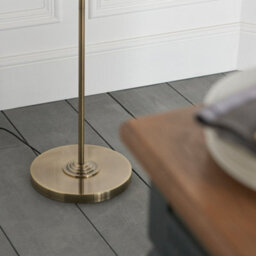 Anson Lighting Haywood Antique Brass With Vintage White Faux Silk Shade Classic Modern 1 Light Floor Light - thumbnail 6