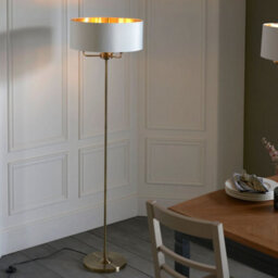 Luminosa Lighting Luminosa Highclere Base & Shade Floor Lamp, Antique Brass Plate, Vintage White Fabric