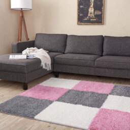The Rugs Pink Grey And Ivory Soft Checkerboard Design Fluffy Shaggy Rugs And Runners High Pile Living Room Kitchen Hallway 381 - thumbnail 5