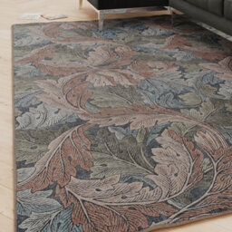 Loomed Floral Design Cotton Chenille Rug Blue Green Beige Machine Washable 160Cm X 230Cm - thumbnail 1