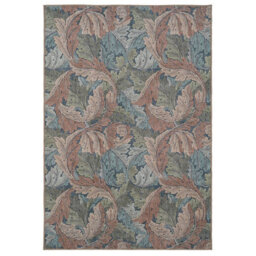 Loomed Floral Design Cotton Chenille Rug Blue Green Beige Machine Washable 160Cm X 230Cm - thumbnail 8