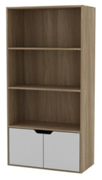 Urbn-Living Urbnliving Height 118Cm 4 Tier Wooden Bookcase Cupboard With Doors Storage Shelving Display Colour Oak Door Grey Cabinet Unit