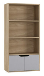 Urbn-Living Urbnliving Height 118Cm 4 Tier Wooden Bookcase Cupboard With Doors Storage Shelving Display Colour Oak Door Grey Cabinet Unit - thumbnail 3