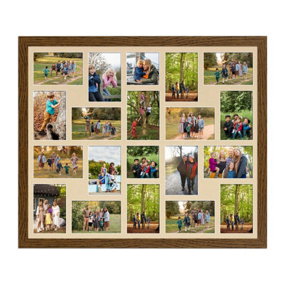 AK Frames 80X70Cm Dark Oak Modern Multi Photo Frame With Ivory Mount - Holds 20 Apertures (18X) 6X4, (2X) 4X4 Photos - image 1