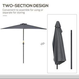 Outsunny 3(M) Half Round Parasol Garden Sun Umbrella Metal W/ Crank Grey - thumbnail 4