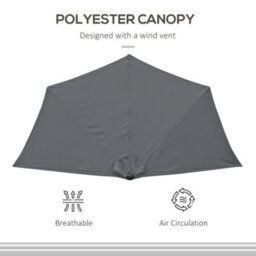 Outsunny 3(M) Half Round Parasol Garden Sun Umbrella Metal W/ Crank Grey - thumbnail 7