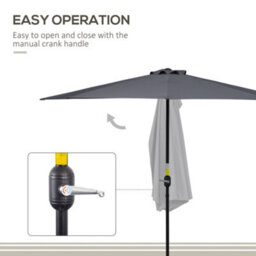 Outsunny 3(M) Half Round Parasol Garden Sun Umbrella Metal W/ Crank Grey - thumbnail 5
