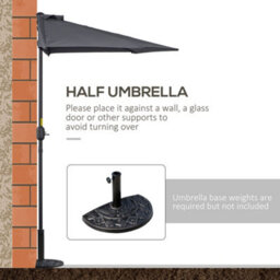 Outsunny 3(M) Half Round Parasol Garden Sun Umbrella Metal W/ Crank Grey - thumbnail 6
