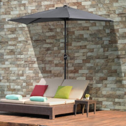 Outsunny 3(M) Half Round Parasol Garden Sun Umbrella Metal W/ Crank Grey - thumbnail 1