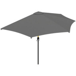 Outsunny 3(M) Half Round Parasol Garden Sun Umbrella Metal W/ Crank Grey - thumbnail 2