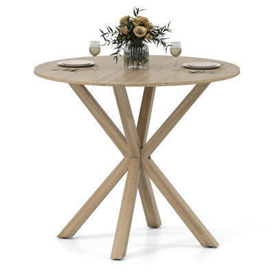 Costway 90Cm Wood Dining Table Round Kitchen Table For 2-4 People-Brown - image 1