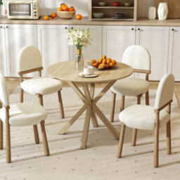 Costway 90Cm Wood Dining Table Round Kitchen Table For 2-4 People-Brown - thumbnail 4