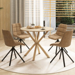 Costway 90Cm Wood Dining Table Round Kitchen Table For 2-4 People-Brown - thumbnail 6