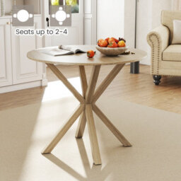 Costway 90Cm Wood Dining Table Round Kitchen Table For 2-4 People-Brown - thumbnail 3