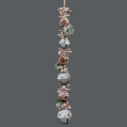 Shatchi Hanging Decoration With Jingle Bells Wooden Sticks, Berries And Pinecones Christmas Home Wall Door 90Cm Silver - thumbnail 8