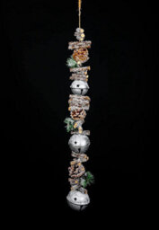 Shatchi Hanging Decoration With Jingle Bells Wooden Sticks, Berries And Pinecones Christmas Home Wall Door 90Cm Silver - thumbnail 4