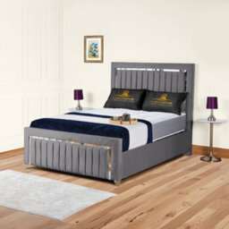 UKBEDFURNITURE Chrome Edge Grey Plush Valvet Upholstered Bed Frame Only - Slatted Base - 48 Inch Headboard