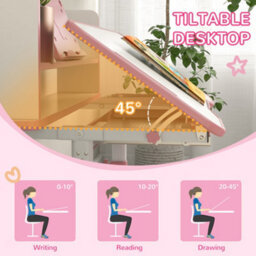 Zonekiz Height Adjustable Kids Desk And Chair Set, With Drawer, Bookshelf, Pink - thumbnail 7