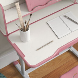 Zonekiz Height Adjustable Kids Desk And Chair Set, With Drawer, Bookshelf, Pink - thumbnail 8