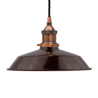 Burgundy Red Small Trinity Metal Painted Dome Pendant Light With Antique Copper Lamp Holder And Black Twisted Cable - Se Home - image 1