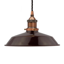 Burgundy Red Small Trinity Metal Painted Dome Pendant Light With Antique Copper Lamp Holder And Black Twisted Cable - Se Home - thumbnail 1