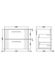 Hudson Reed Deco Wall Hung 1-Drawer Vanity Unit, Elegant Modern Vanity Unit In Bathroom With Bar Handle Design, Satin Green - thumbnail 2