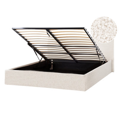 Beliani Ottoman Bed Boucle Orbey 140 X 200 Cm (Eu Double) Off-White - image 1