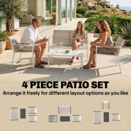 Outsunny 4 Seater Garden Furniture Set, Metal Garden Sofa Set, Khaki - thumbnail 4