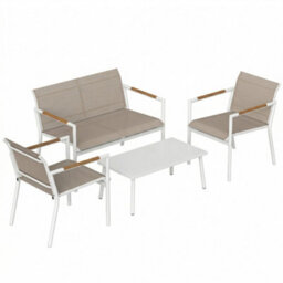 Outsunny 4 Seater Garden Furniture Set, Metal Garden Sofa Set, Khaki - thumbnail 2