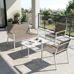 Outsunny 4 Seater Garden Furniture Set, Metal Garden Sofa Set, Khaki - thumbnail 9
