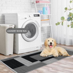 Ameha Anti Slip Runner Rugs Luxury Modern Printed Kitchen Hallway Long Runner & Floor Mats (Milo Black Grey, 60X220 Cm) - thumbnail 7
