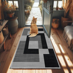 Ameha Anti Slip Runner Rugs Luxury Modern Printed Kitchen Hallway Long Runner & Floor Mats (Milo Black Grey, 60X220 Cm) - thumbnail 8