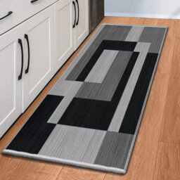Ameha Anti Slip Runner Rugs Luxury Modern Printed Kitchen Hallway Long Runner & Floor Mats (Milo Black Grey, 60X220 Cm) - thumbnail 2