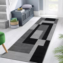 Ameha Anti Slip Runner Rugs Luxury Modern Printed Kitchen Hallway Long Runner & Floor Mats (Milo Black Grey, 60X220 Cm) - thumbnail 3