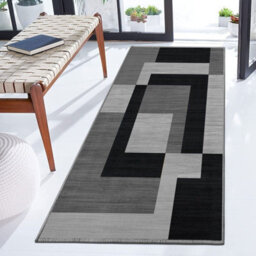 Ameha Anti Slip Runner Rugs Luxury Modern Printed Kitchen Hallway Long Runner & Floor Mats (Milo Black Grey, 60X220 Cm) - thumbnail 4