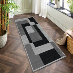 Ameha Anti Slip Runner Rugs Luxury Modern Printed Kitchen Hallway Long Runner & Floor Mats (Milo Black Grey, 60X220 Cm) - thumbnail 5