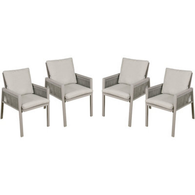 Loops 4 Pack Garden Dining Chairs & Armrests - Light Grey Aluminium & Rope - Outdoor - image 1
