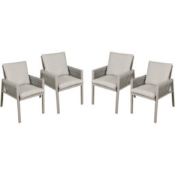 Loops 4 Pack Garden Dining Chairs & Armrests - Light Grey Aluminium & Rope - Outdoor - thumbnail 1
