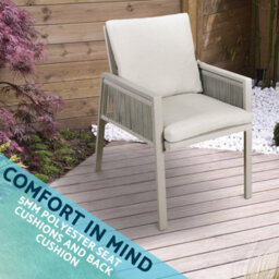 Loops 4 Pack Garden Dining Chairs & Armrests - Light Grey Aluminium & Rope - Outdoor - thumbnail 4