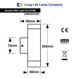 Long Life Lamps Company Black Stainless Steel Double Outdoor Wall Light Ip65 Zlc019B - thumbnail 2